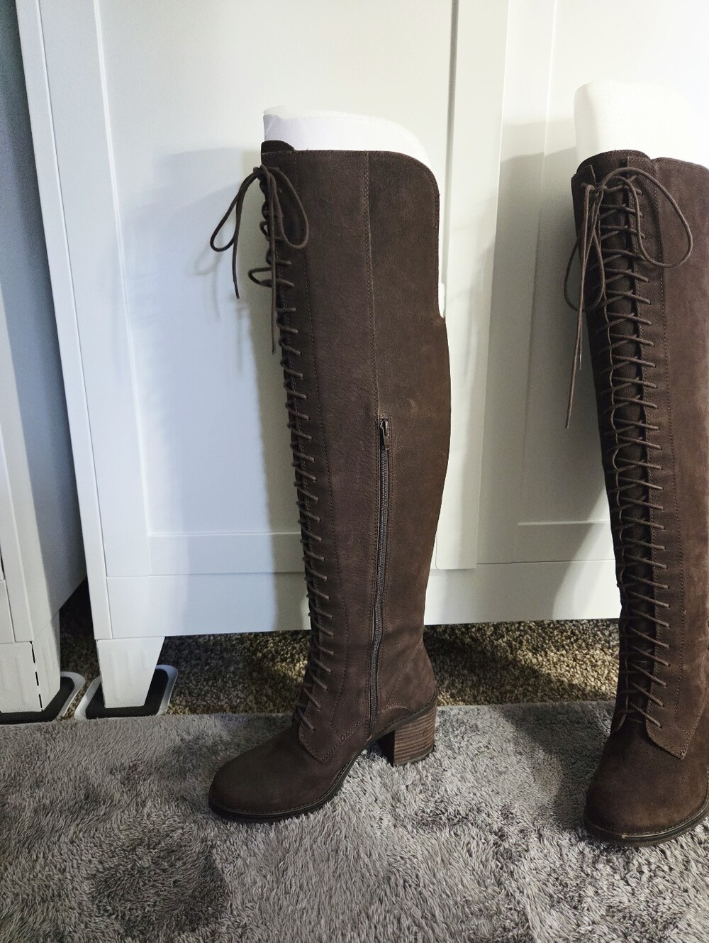 Lucky Brand Sz 8M Brown Riddick Tall Lace Up Over The Knee Boots Upper Leather - Picture 3 of 8